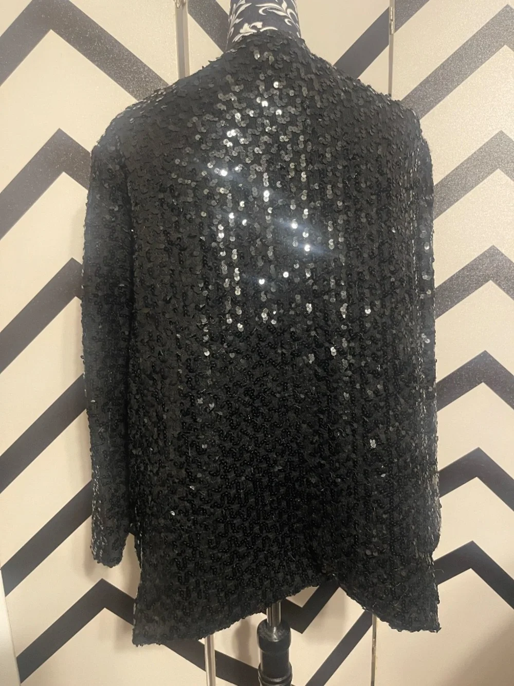 Retro Lady Helen Glamourous Black Sequin Jacket - Size XL